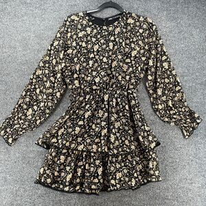 Zara Dress Womens S Black Floral A-Line Tiered Fairy Cottagecore Boho Western